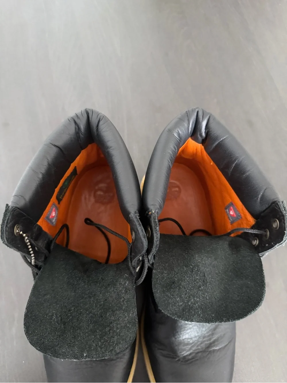 Timberland Black Work Boots with Orange Lining